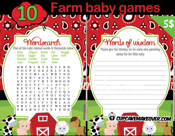 Baby Wishes Printable Farm Animals shower games