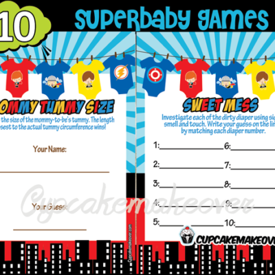 Superhero Jumpsuits Baby Shower Games - Cupcakemakeover