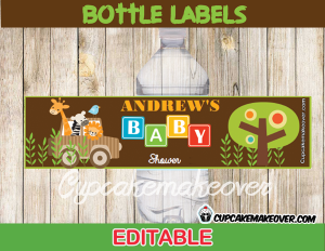 editable jungle safari baby shower bottle labels