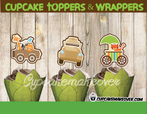 jungle party baby shower boy cupcake toppers wrappers