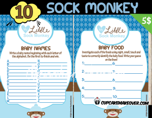 sock monkey themed baby shower games