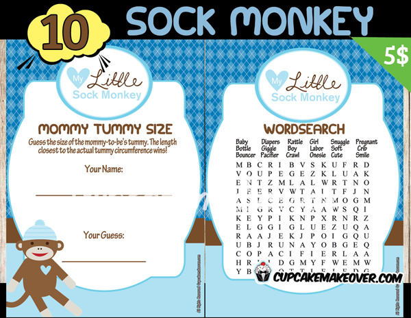 sock monkey baby boy shower printables