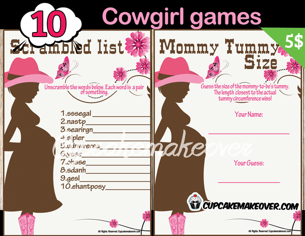 cowgirl baby girl printable baby shower games
