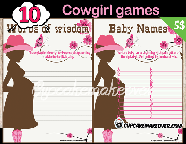 pink printable western baby shower games