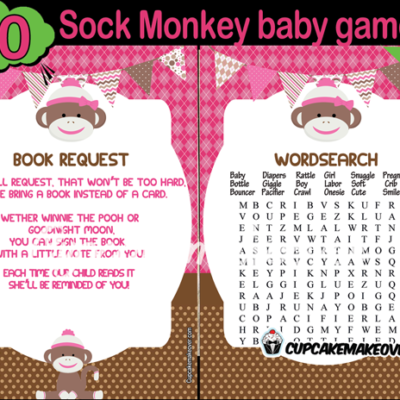 Sock Monkey Girl Baby Shower Games - INSTANT DOWNLOAD ...