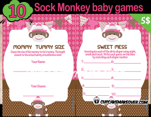 sock monkey baby girl shower printables