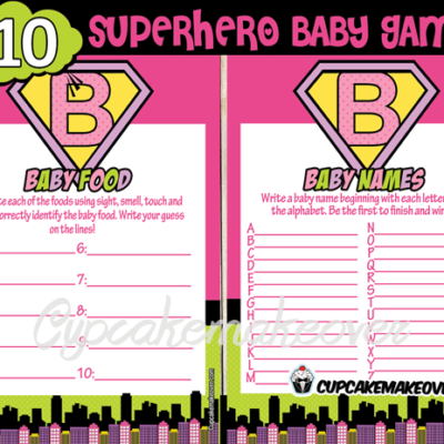 Superhero Girl Baby Shower Games – INSTANT DOWNLOAD - Cupcakemakeover