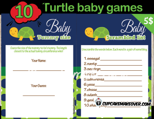 turtle green blue baby shower games