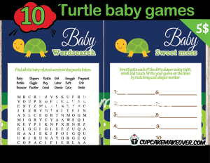 blue green printable turtle baby shower games
