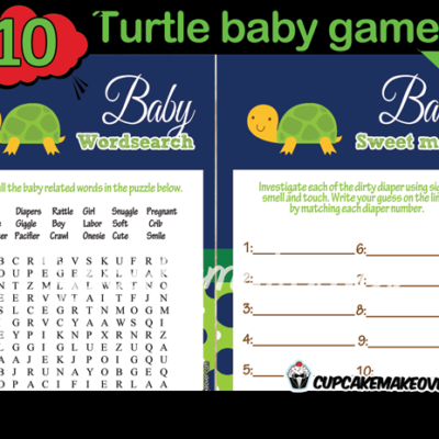 blue green printable turtle baby shower games
