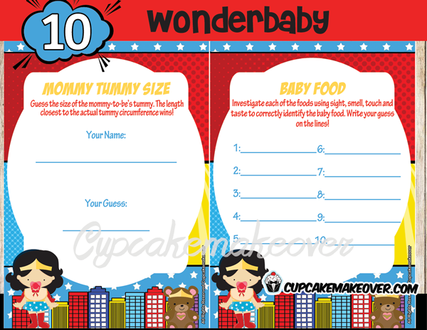 printable wonder woman girl themed baby shower games