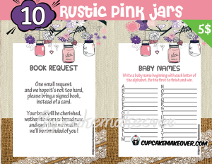 printable rustic pink mason jar themed baby shower games