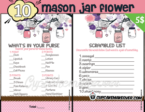 printable pink mason jar themed baby shower games