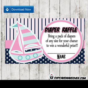 Girl sailboat nautical Baby shower diaper raffle tickets