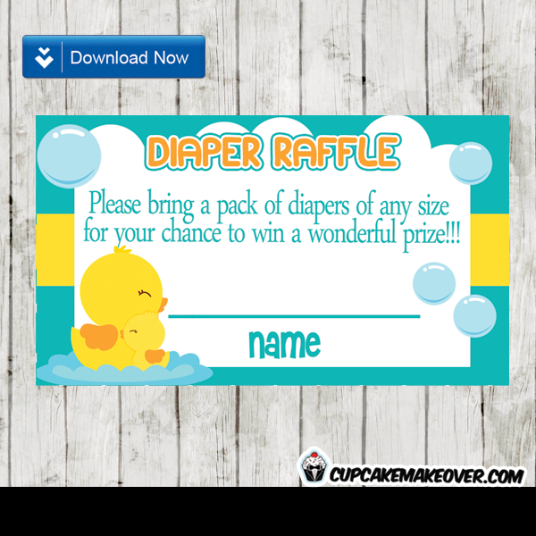 Rubber Duck Baby Shower Aqua Blue and Yellow Diaper Raffle Tickets