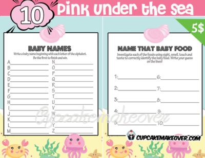 Under The Sea Baby Shower Games Pink – INSTANT DOWNLOAD - Cupcakemakeover