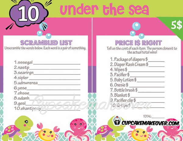 under the sea baby shower games printables