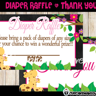 cute giraffe Baby Shower black and pink Diaper Raffle Tickets