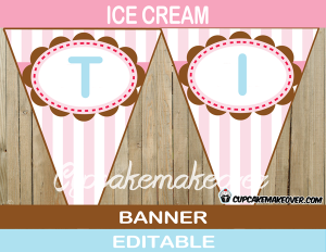 printable neapolitan ice cream birthday banner pink turquoise