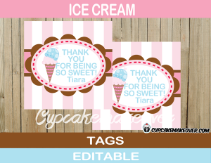 printable ice cream pink favor tags