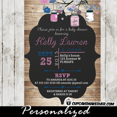 pink mason jar baby shower invitations rustic shabby chic country wood