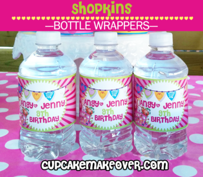 Shopkins Birthday Personalized Water Bottle Labels - Cupcakemakeover