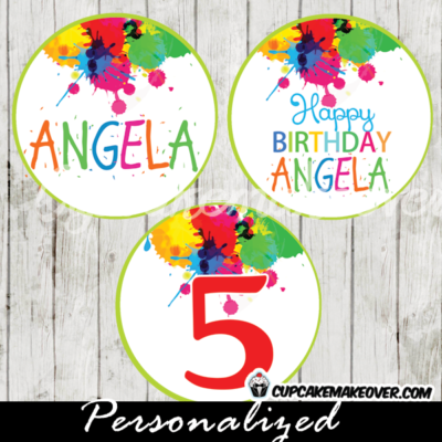 personalized paint splatter favor tags cupcake toppers party decoration