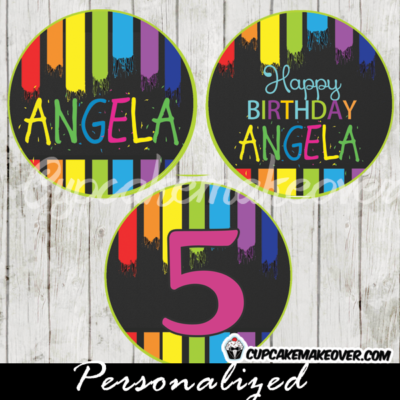 personalized paint themed favor tags cupcake toppers with colorful brush strokes