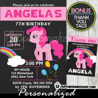 pinkie pie my little pony party invitation printable