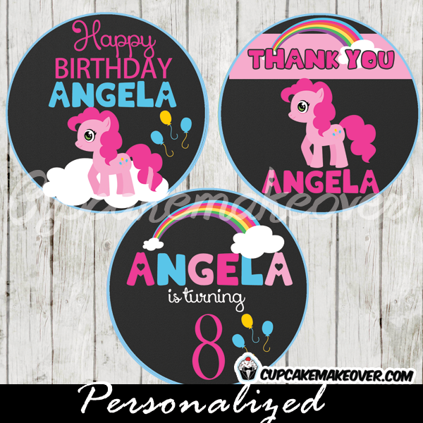pinkie pie little pony personalized favor tags cupcake toppers