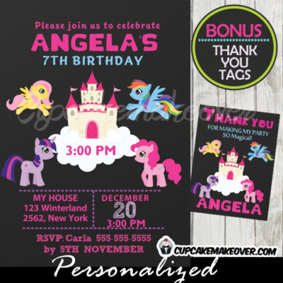 chalkboard my little pony castle birthday invitations printable