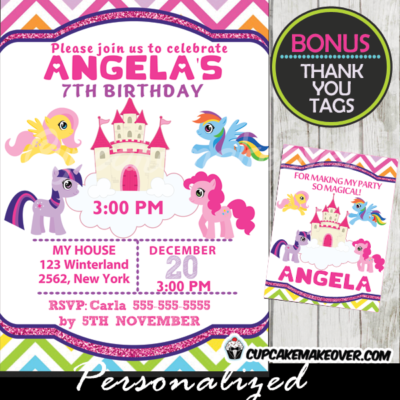 pinkie pie applejack twighlight sparkle my little pony castle birthday invitations printable