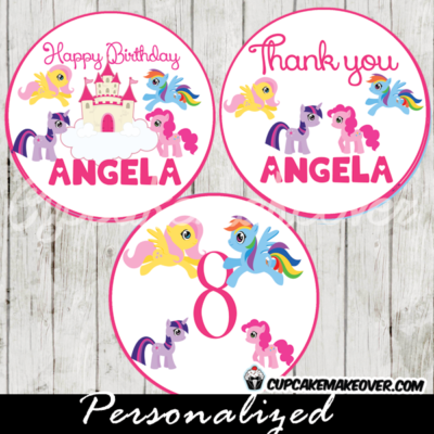 pinkie pie applejack twighlight sparkle my little pony castle cupcake toppers printable gift tags
