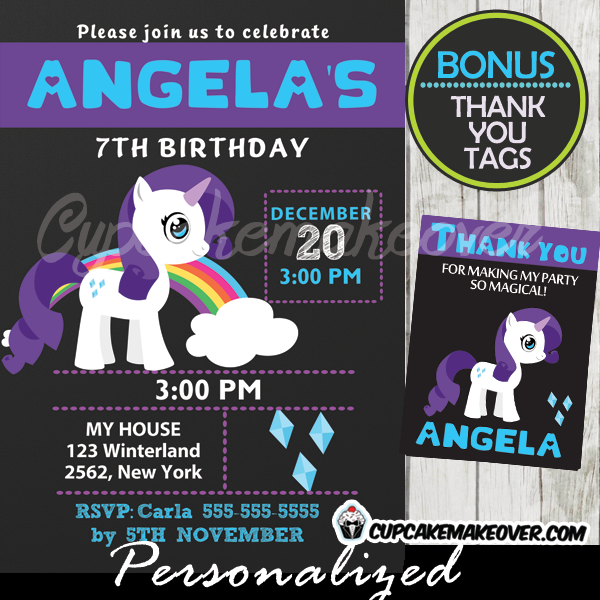 rarity my little pony birthday party invitation printable