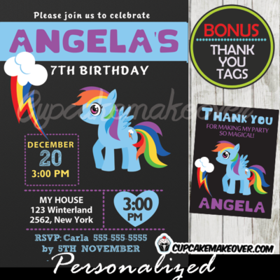 rainbow dash my little pony party invitations printable