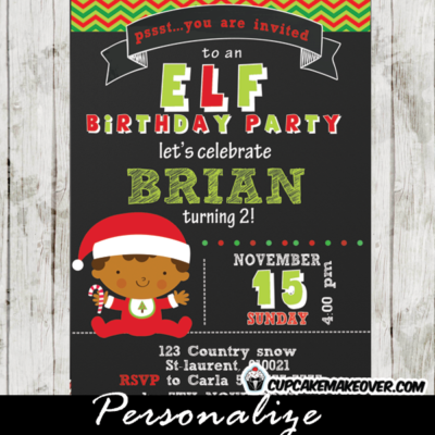 personalized christmas elf boy birthday invitation
