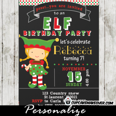 printable christmas elf birthday invitation little girl