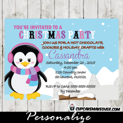 printable winter penguin christmas cookies invitations