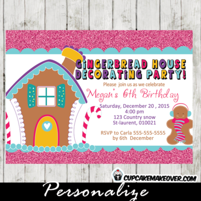 printable gingerbread house decoration party invitation card