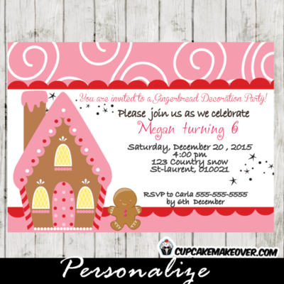 printable gingerbread house decorating party invitation card girls