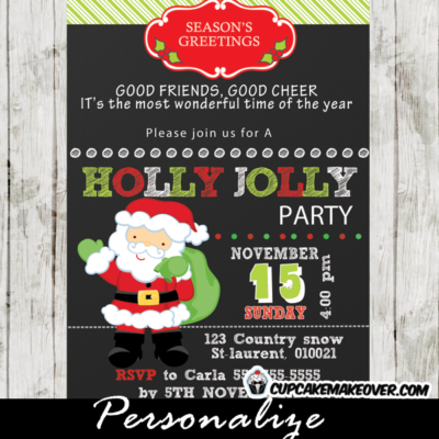 printable santa holly jolly christmas party invitation card