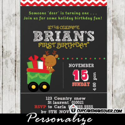 personalized holiday Christmas Reindeer Birthday Invitation card