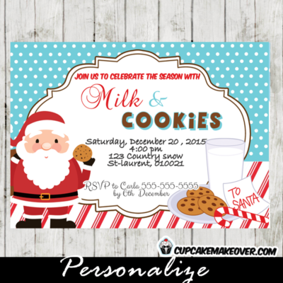 santa claus printable milk and cookies invitations