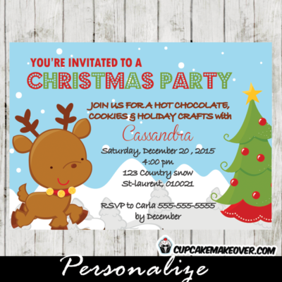 cute little deer printable Christmas party celebration invitation