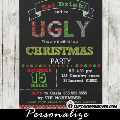 printable chalkboard ugle sweaters christmas party invitations