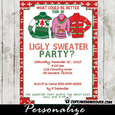 printable ugly sweater christmas party invitation card tacky sweaters