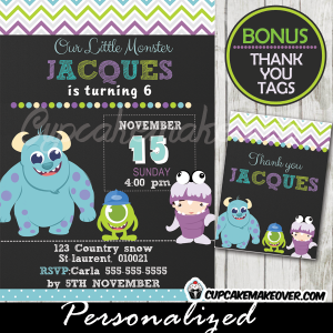 Monsters Inc Birthday Invitation Card Boys, Personalized - D1 ...