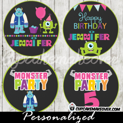 custom monsters inc favor tags, food labels printable cake toppers