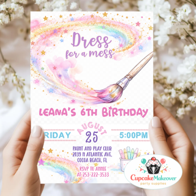dress for a Mess Paint Party, Art Birthday Invite for Kids