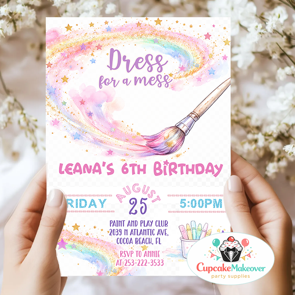 dress for a Mess Paint Party, Art Birthday Invite for Kids